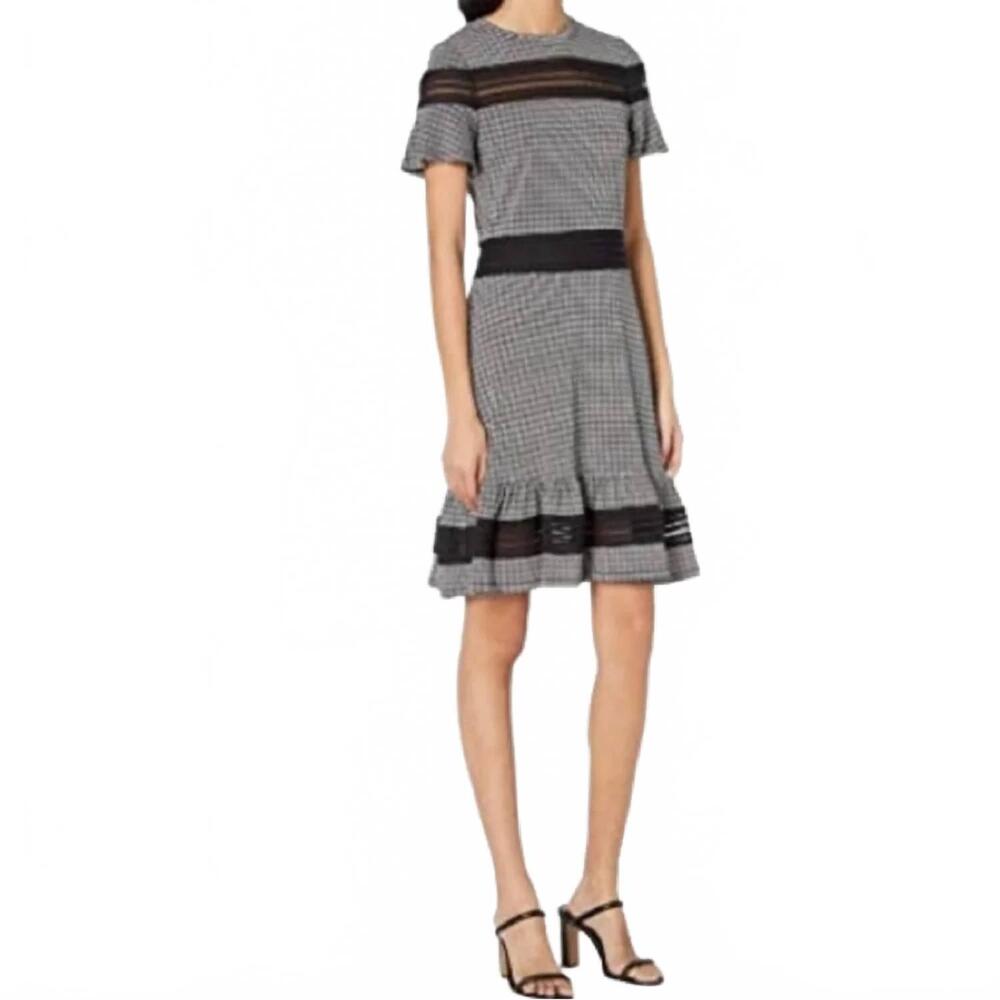 NEW MICHAEL KORS combo check cutout mini dress in black white
